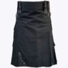 Black Cotton Utility Kilt With Leather Straps