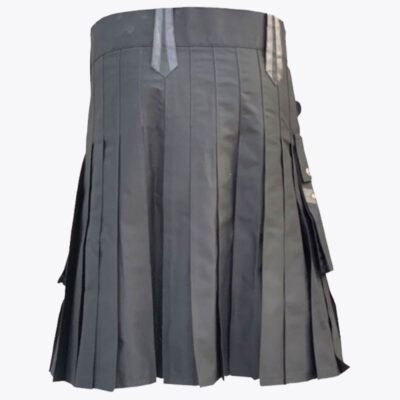Black Cotton Utility Kilt With Leather Straps (2) Black Cotton Utility Kilt With Leather Straps