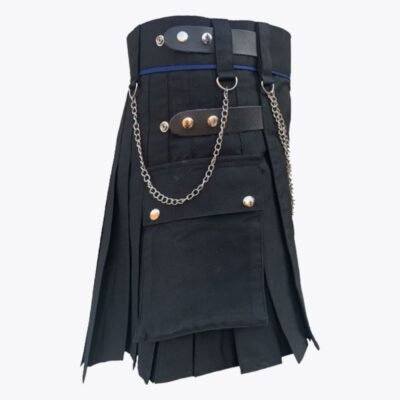 Black Modern Utility Kilt With Silver Chain