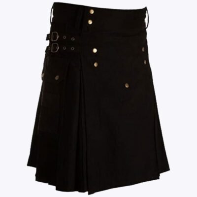 Black Utility Kilt Straps Style With Cargo Pockets