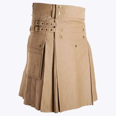 Khaki Utility Kilt & Straps Style With Cargo Pockets